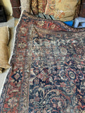 Large Worn Navy Blue Persian Rug / Distressed Antique 9’2 x 11’4 Mahal Rug #4208