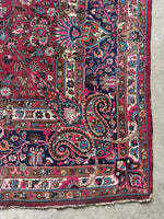 Antique Persian Botanical Fuchsia Rug / 10’5 x 13’11 Mashhad Rug #3846