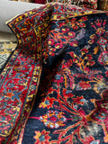 Small Navy Blue Floral Persian Rug #3709