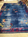 11x14 Antique Blue Chinese Rug / 11x14 Vintage Rug #3845
