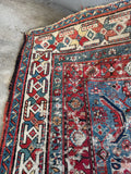 Worn Tribal Vintage French Blue Ground Rug / Shabby Chic 4’3 x 9’8 Rug #4386