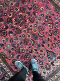 Mauve Pink Persian Mashaad Rug / 7’8 x 10’2 Antique Persian Rug #4003