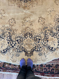 9'5 x 9'5 Round Persian Ivory rug #2201 / 10x10 Vintage Rug
