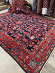 Large Navy Antique Persian Rug / 9’ x 11’5 Antique Senneh Rug #4011