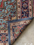 Antique Persian Heriz Rug with French Blue / 6’7 x 9’3 Heriz Rug #4117ML