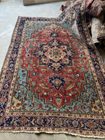 Antique Persian Heriz Rug with French Blue / 6’7 x 9’3 Heriz Rug #4117ML