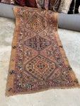 Small Worn Vintage Camel Hair Scatter Rug / 3’5 x 6’9 Persian Rug #4234ML