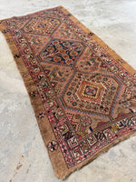 Small Worn Vintage Camel Hair Scatter Rug / 3’5 x 6’9 Persian Rug #4234ML