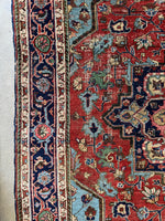 Antique Persian Heriz Rug with French Blue / 6’7 x 9’3 Heriz Rug #4117ML