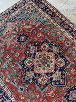 Antique Persian Heriz Rug with French Blue / 6’7 x 9’3 Heriz Rug #4117ML