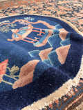 Antique Chinese Art Deco Round Rug, c. 1920s / 2x2 Rug #4599