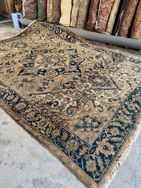 Antique Persian Heriz Rug / 8x11 Vintage Persian Rug #4522 – Blue