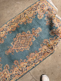 French Blue Persian Kerman Rug / 3x5 Vintage Rug