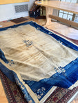 Antique Peking Rug / 7'1 x 9'9 Open Field Blue Floral Border Chinese #3764