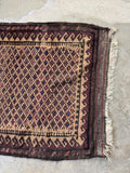Early 1900s Baluchi Prayer Rug in Earthy Eggplant and Camel Tones / 2'6 x 4'1 Rug #4385