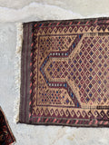Early 1900s Baluchi Prayer Rug in Earthy Eggplant and Camel Tones / 2'6 x 4'1 Rug #4385