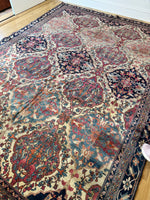 8x10 Antique Persian Floral Rug / Kerman Lavar Rug #3751