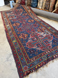Large Vintage Soumak with Eagel Art / 5'2 x 11'7 Flat Weave Rug #4397ML
