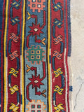 Large Vintage Soumak with Eagel Art / 5'2 x 11'7 Flat Weave Rug #4397ML