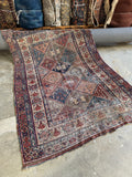 Worn Vintage Persian Rug / 4'1 x 5'5 Afshar Rug #4398ML