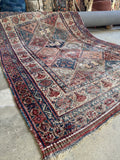 Worn Vintage Persian Rug / 4'1 x 5'5 Afshar Rug #4398ML