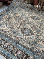 10x13 Ivory and Blue Antique Persian Rug #4284
