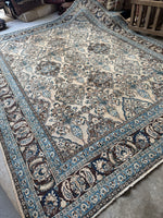 10x13 Ivory and Blue Antique Persian Rug #4284