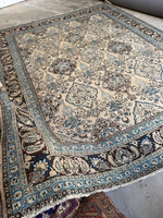 10x13 Ivory and Blue Antique Persian Rug #4284