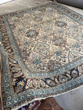 10x13 Ivory and Blue Antique Persian Rug #4284