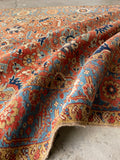 5'9 x 8'9 Melon and French Blue Heriz Rug #2957