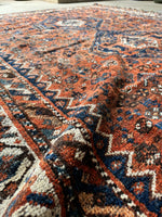 7x9 Tribal Persian Rug on Rust Ground #3473 / Large Vintage Rug