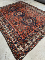 7x9 Tribal Persian Rug on Rust Ground #3473 / Large Vintage Rug