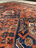 7x9 Tribal Persian Rug on Rust Ground #3473 / Large Vintage Rug