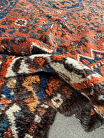 7x9 Tribal Persian Rug on Rust Ground #3473 / Large Vintage Rug