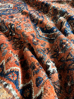7x9 Tribal Persian Rug on Rust Ground #3473 / Large Vintage Rug