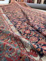 Late 19th Century Palatial Antique Persian Mahal with Navy and Teal / 8'7 x 18'3 Rug #4288