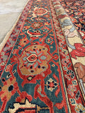 Late 19th Century Palatial Antique Persian Mahal with Navy and Teal / 8'7 x 18'3 Rug #4288