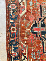 Antique Persian Heriz Serapi Rug with Rust / 9'9 x 11'8 Persian Rug #3848