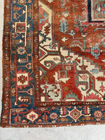 Antique Persian Heriz Serapi Rug with Rust / 9'9 x 11'8 Persian Rug #3848