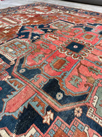Antique Persian Heriz Serapi Rug with Rust / 9'9 x 11'8 Persian Rug #3848