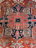 Antique Persian Heriz Serapi Rug with Rust / 9'9 x 11'8 Persian Rug #3848