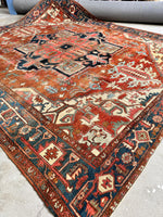 Antique Persian Heriz Serapi Rug with Rust / 9'9 x 11'8 Persian Rug #3848