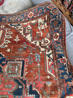 Antique Persian Heriz Serapi Rug with Rust / 9'9 x 11'8 Persian Rug #3848