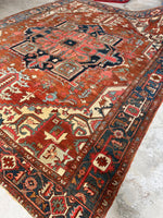 Antique Persian Heriz Serapi Rug with Rust / 9'9 x 11'8 Persian Rug #3848