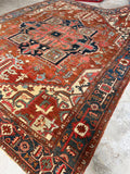 Antique Persian Heriz Serapi Rug with Rust / 9'9 x 11'8 Persian Rug #3848