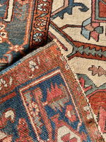 Antique Persian Heriz Serapi Rug with Rust / 9'9 x 11'8 Persian Rug #3848