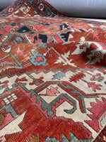 Antique Persian Heriz Serapi Rug with Rust / 9'9 x 11'8 Persian Rug #3848