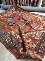 Antique Persian Heriz Serapi Rug with Rust / 9'9 x 11'8 Persian Rug #3848