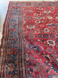 9x12 Hot Coral Large Worn Vintage Rug / Floral Persian Mahal Rug