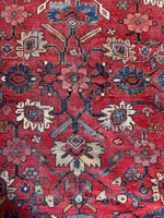 9x12 Hot Coral Large Worn Vintage Rug / Floral Persian Mahal Rug